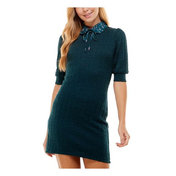 KINGSTON GREY Womens Tie Pouf Sleeve Peter Pan Collar Mini Party Sweater Dress - Picture 3 of 4